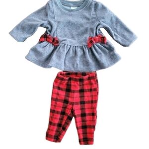 3M carters | fleece set | long sleeve shirt and pants | plaid grey